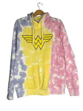 Six Flags DC Comics Wonder Woman Pastel Tie Dye Hoodie Sweatshirt L Large